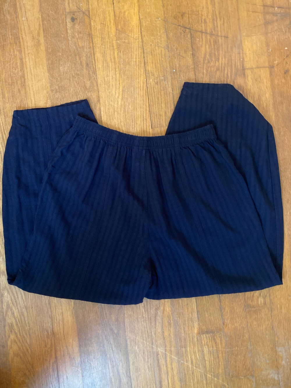 Focus Casual Life Linen Blend Navy Barrel Leg Ankle Pants